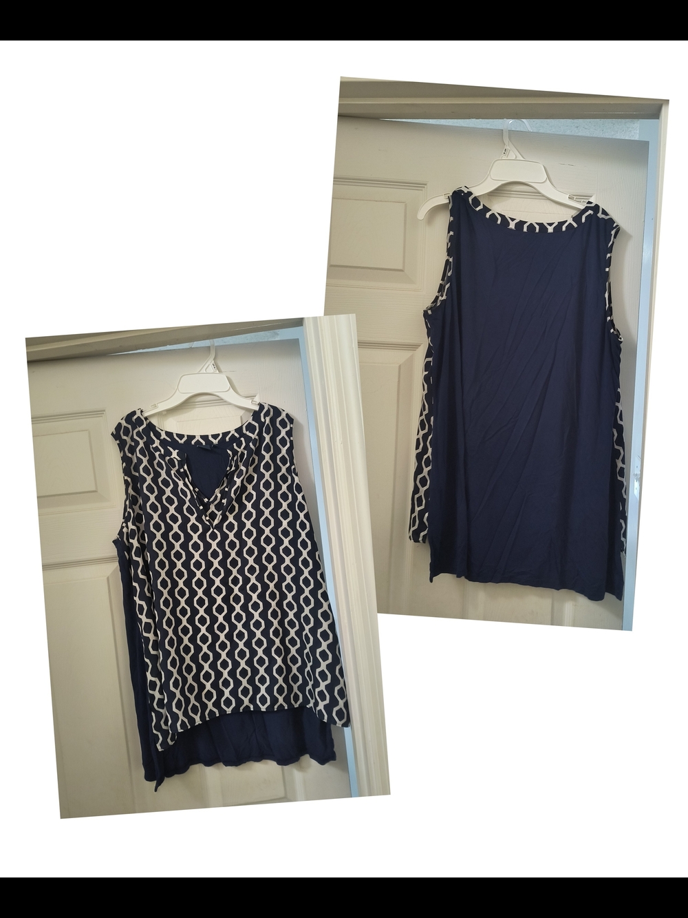 Kaari Blue Navy & White Sleeveless Geometric Tunic